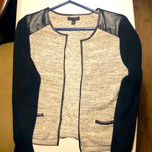 Willi Smith Black and White Sweater w/ Leather Accents Size M